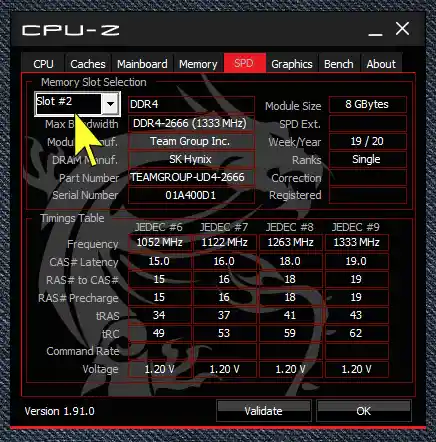 CPU-Z SPDー画面